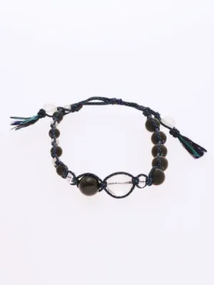 ASA Pattern Engraved Crystal x Blue Tiger Eye Bracelet