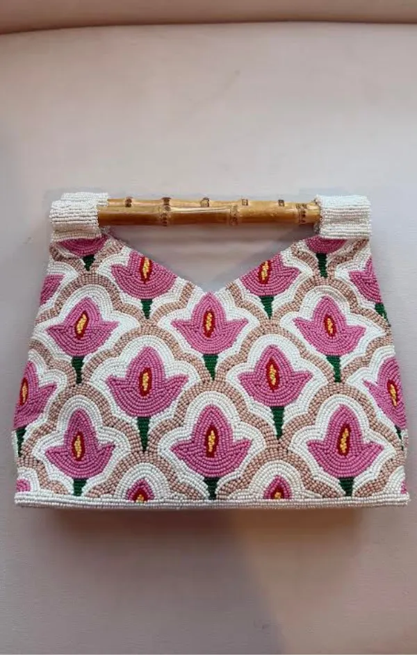 Bamboo Handle Beaded Bag