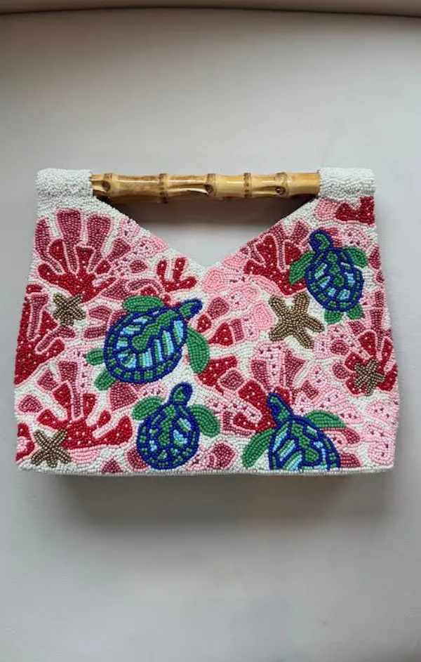 Bamboo Handle Beaded Bag