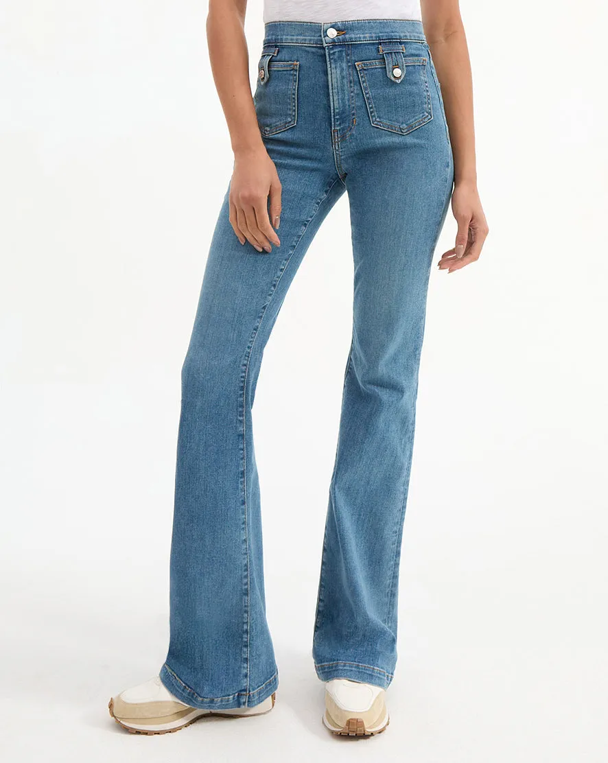 Beverly Patch-Pocket Skinny-Flare Jean