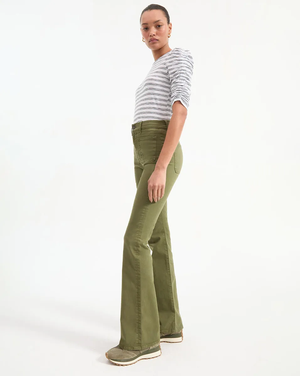 Beverly Patch-Pocket Skinny-Flare Twill Pant