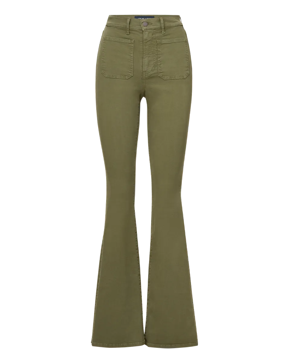 Beverly Patch-Pocket Skinny-Flare Twill Pant