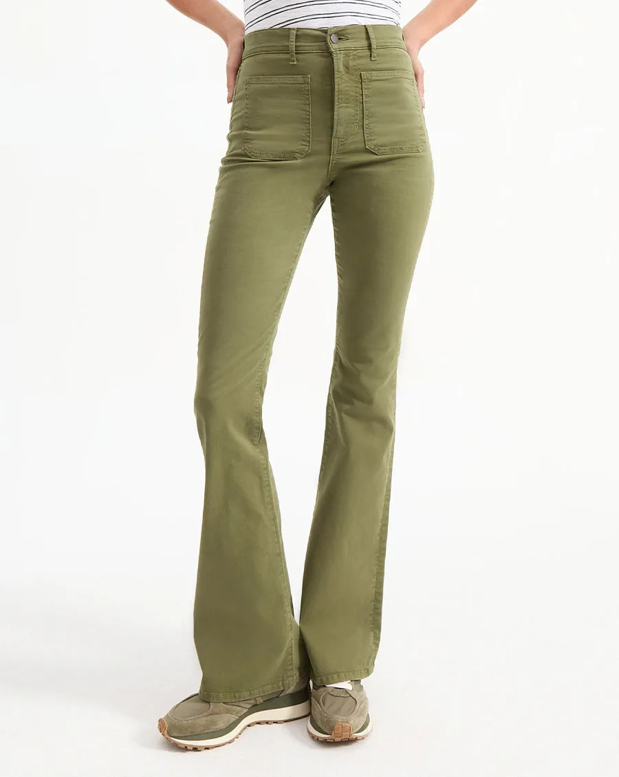 Beverly Patch-Pocket Skinny-Flare Twill Pant