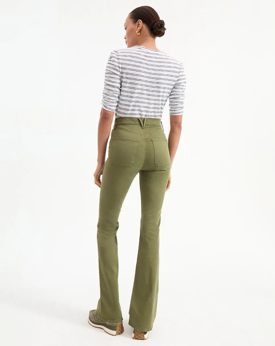 Beverly Patch-Pocket Skinny-Flare Twill Pant