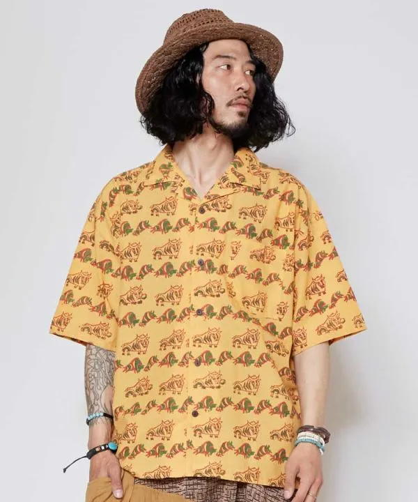 Block Pirnt Open Collar Shirt