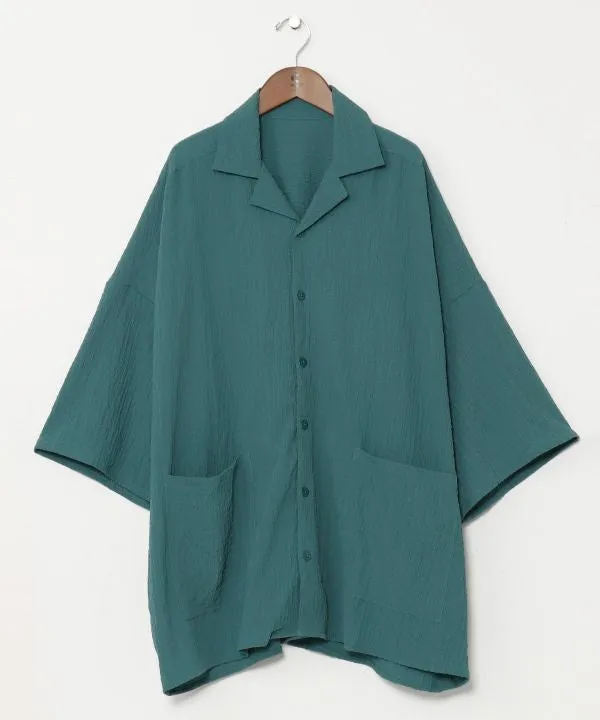 Bubble Crepe Open Collar Shirt