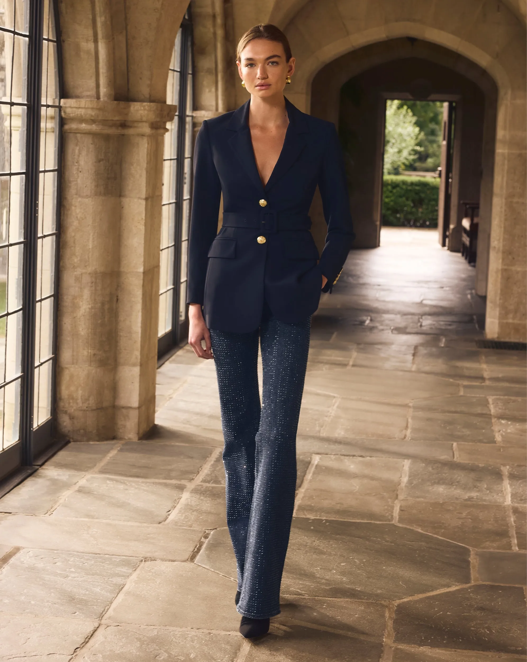 Crosbie Rhinestone Slim Wide-Leg Jean