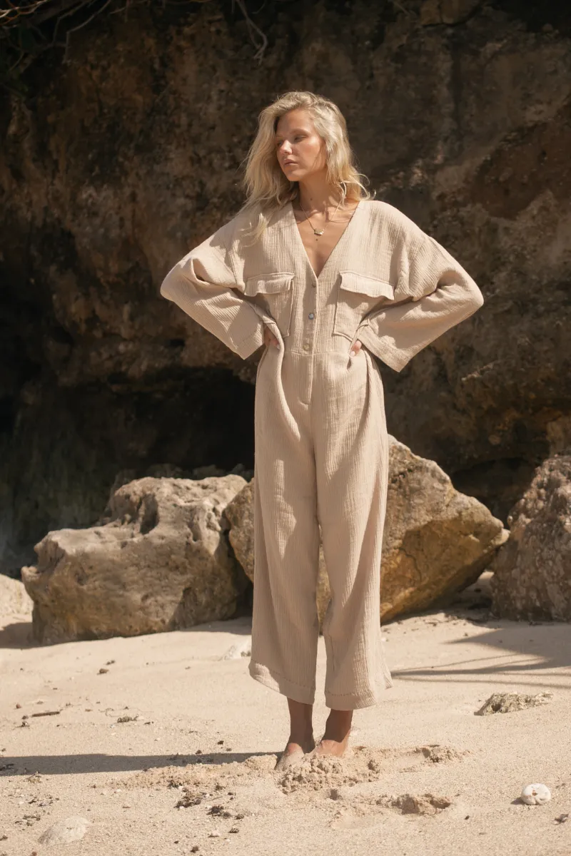 EVERYWHERE WE GO JUMPSUIT - BEIGE