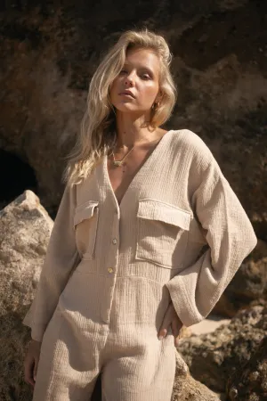 EVERYWHERE WE GO JUMPSUIT - BEIGE