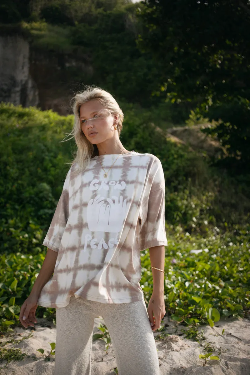 GROW PEACE PRINT TEE - TAUPE