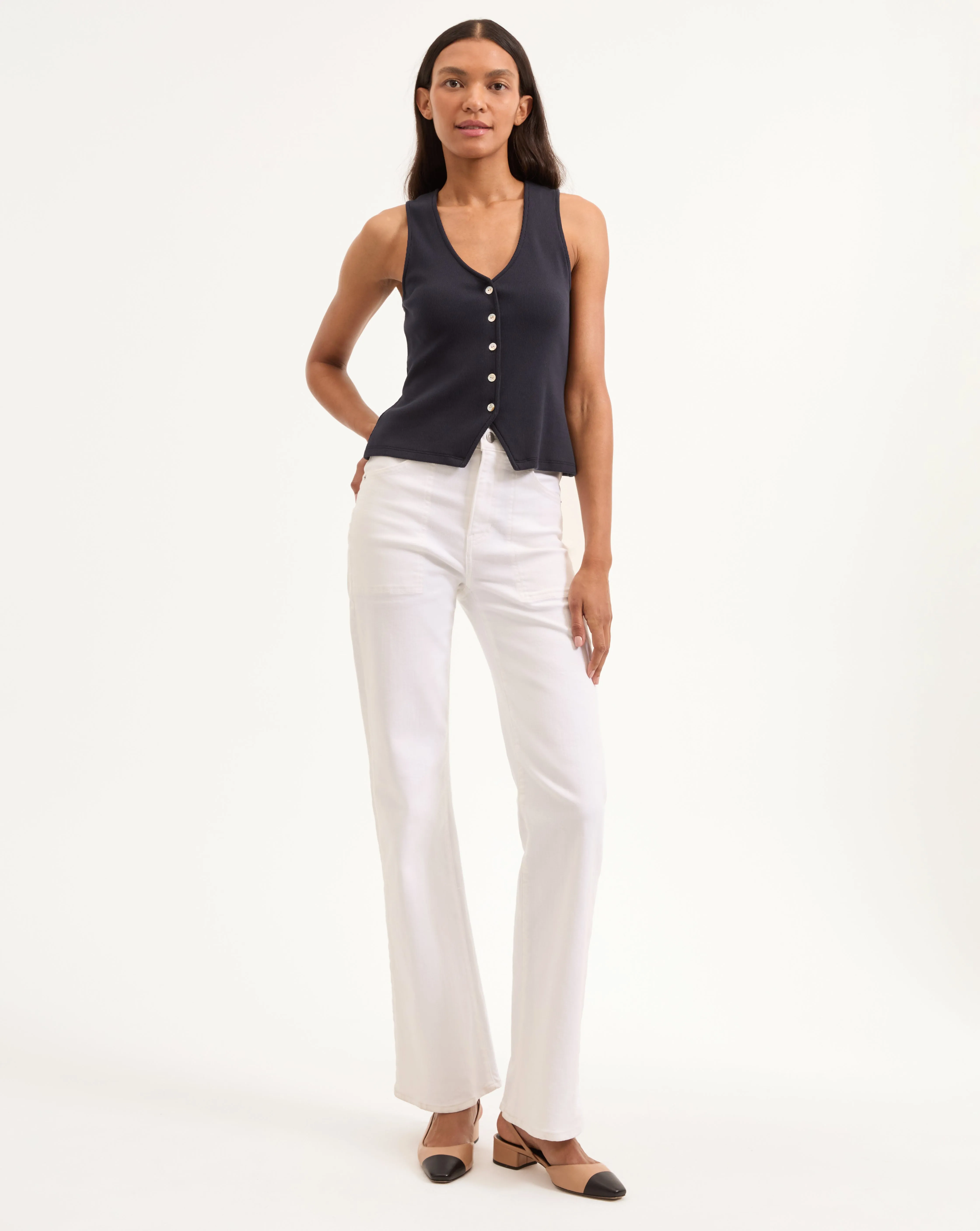 Hoorne Button-Down Tank Top