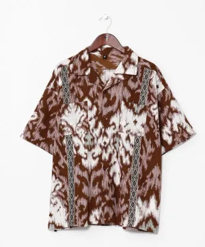 Ikat Pattern Open Collar Shirt