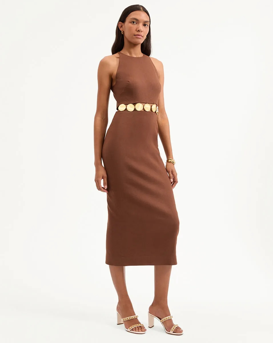 Isla Gold Medallion Midi Dress