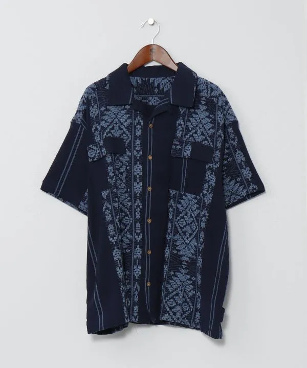 Jacquard Weave Open Collar Shirt