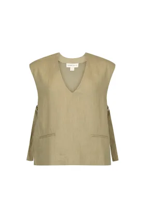 OCEAN AIR LINEN TOP - KHAKI