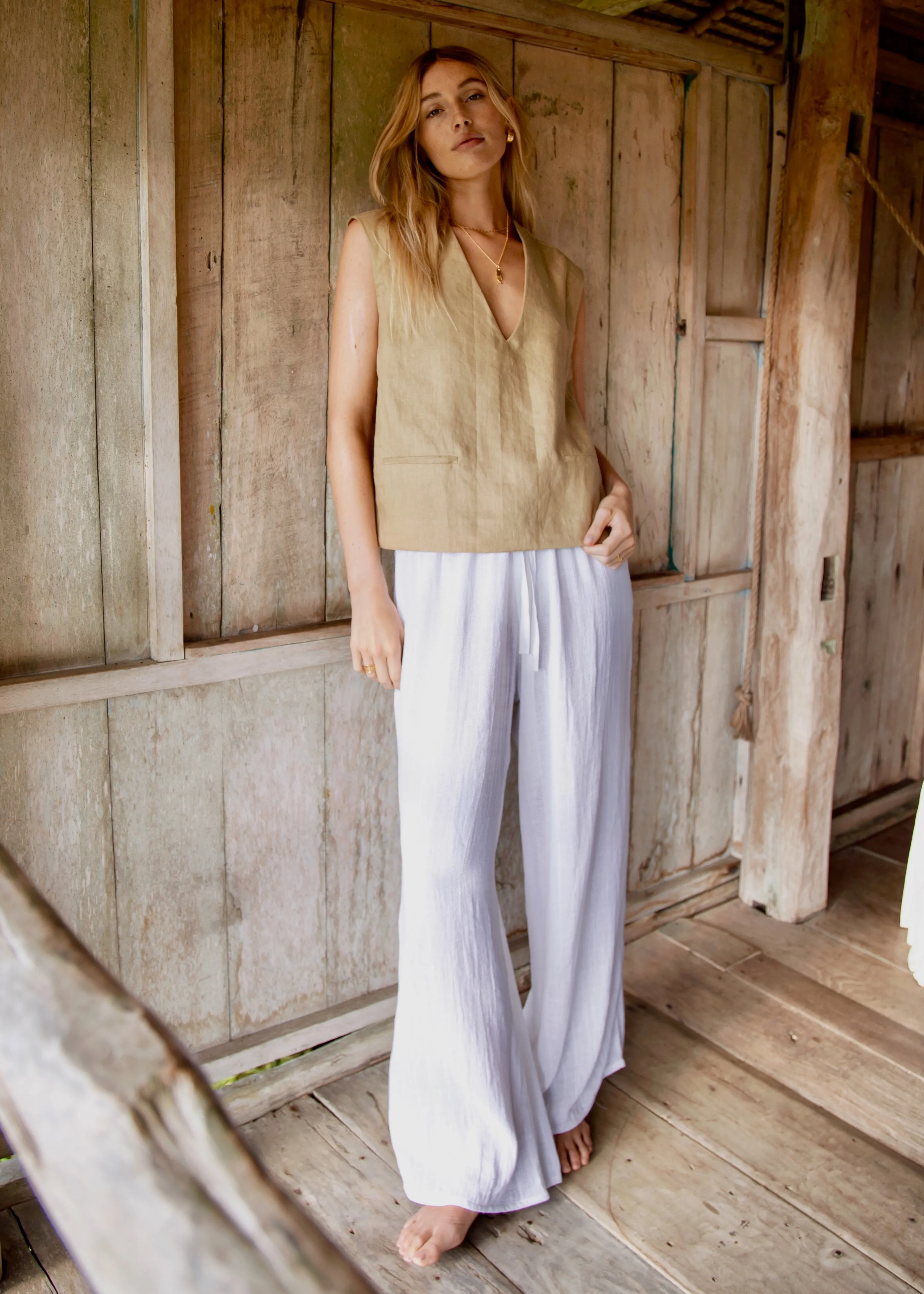 OCEAN AIR LINEN TOP - KHAKI