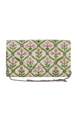 Pink Dahlia Beaded Handbag