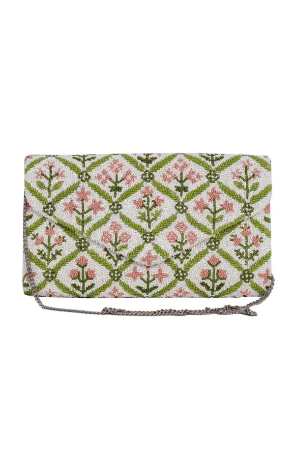 Pink Dahlia Beaded Handbag