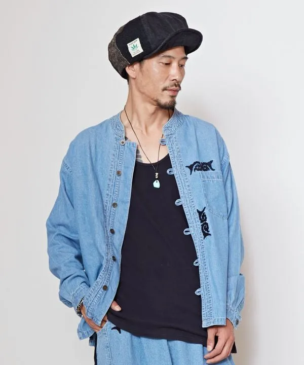 Skull Embroidery Denim Shirt