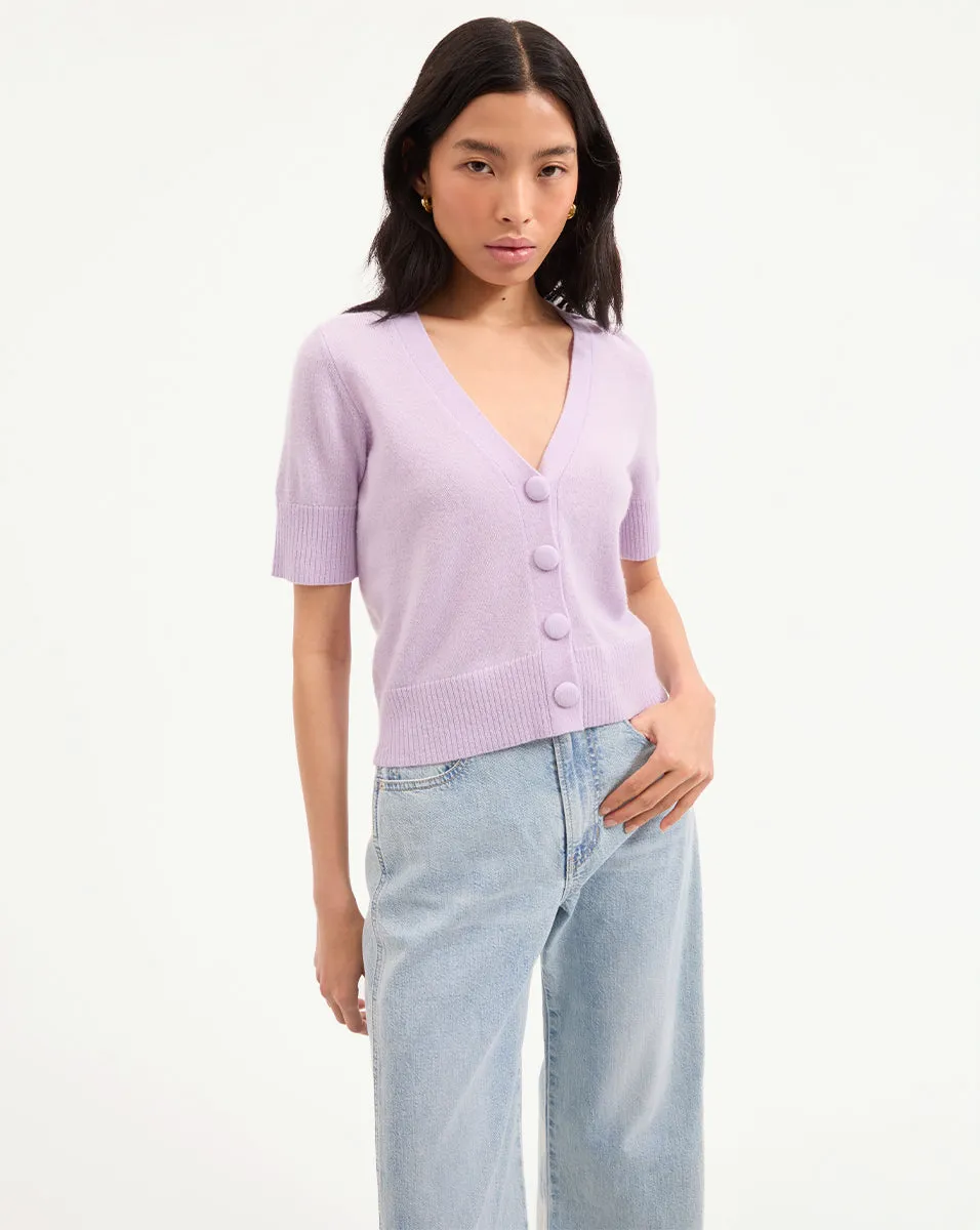 Solene Short-Sleeve Cashmere Cardigan