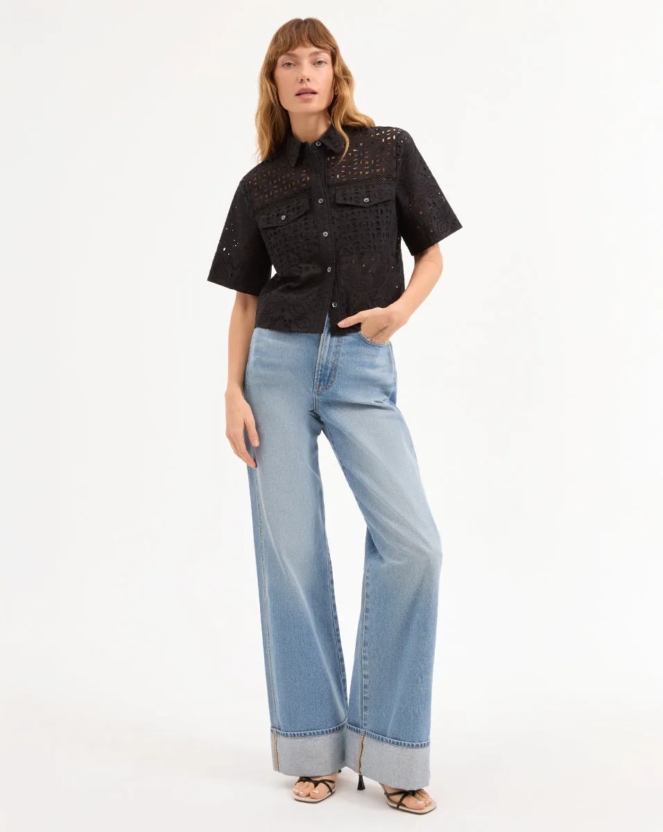 Spruce Eyelet Short-Sleeve Button-Down