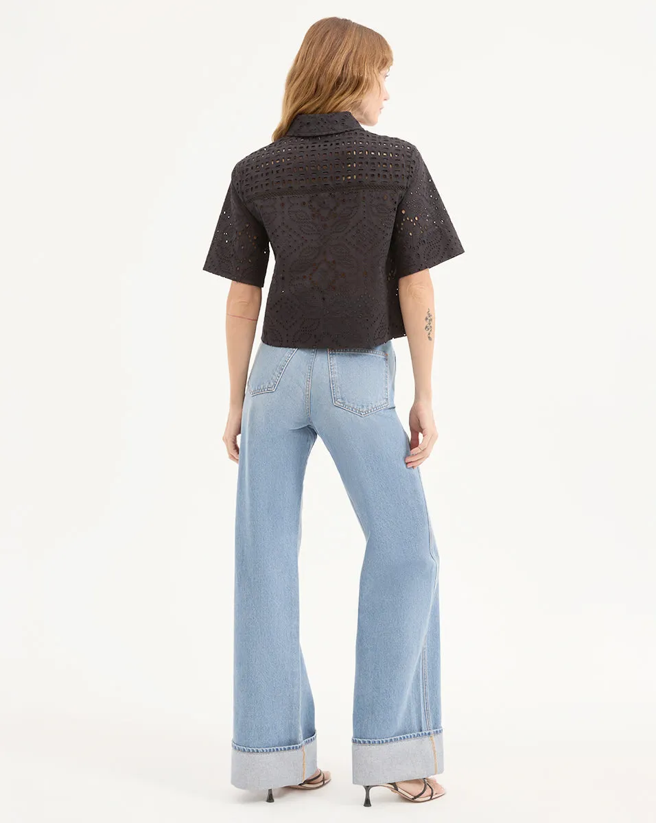 Spruce Eyelet Short-Sleeve Button-Down