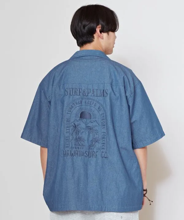 SURF??Palms Open Collar Denim Shirt