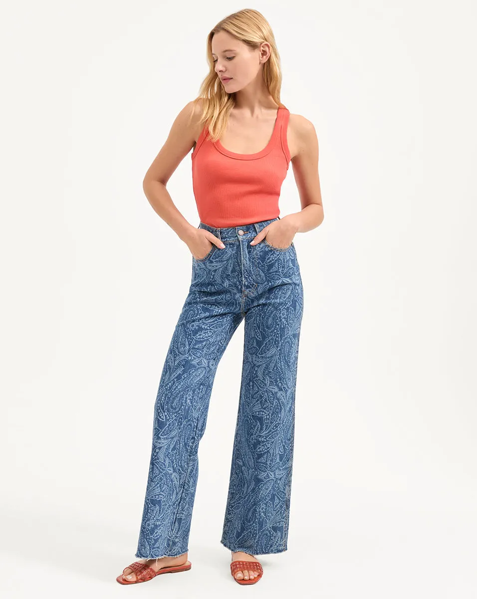 Taylor Paisley Printed Wide-Leg Jean