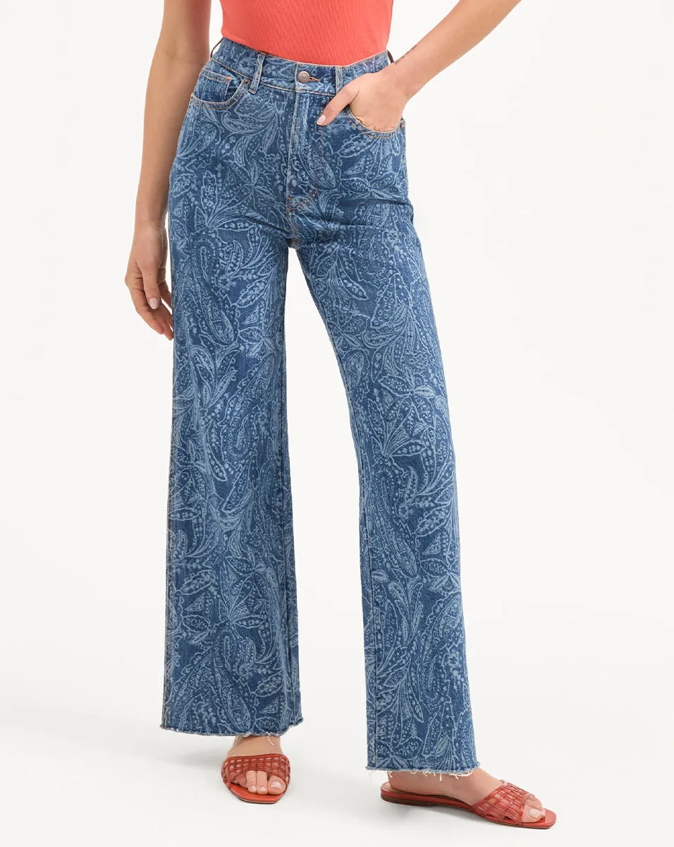 Taylor Paisley Printed Wide-Leg Jean