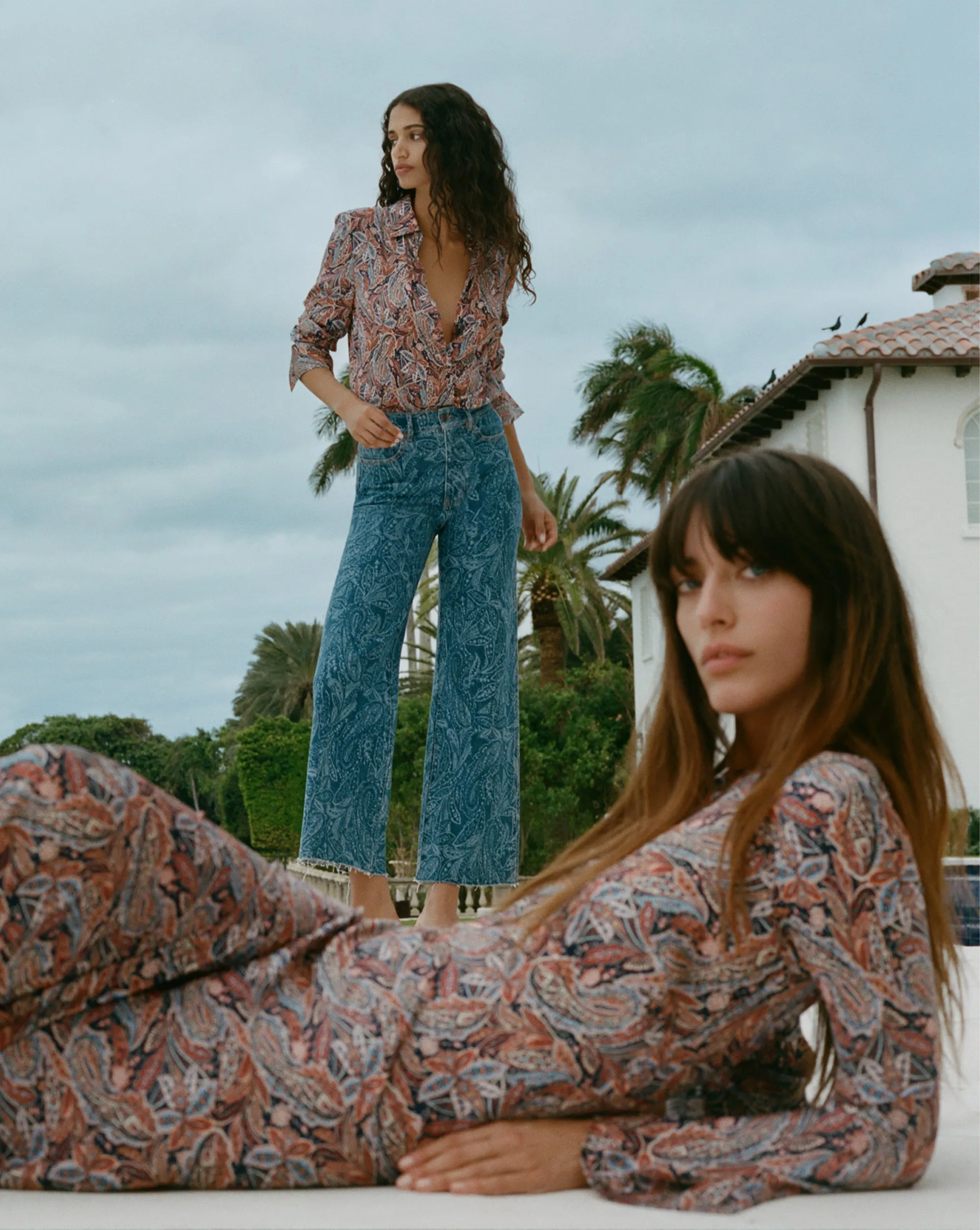 Taylor Paisley Printed Wide-Leg Jean